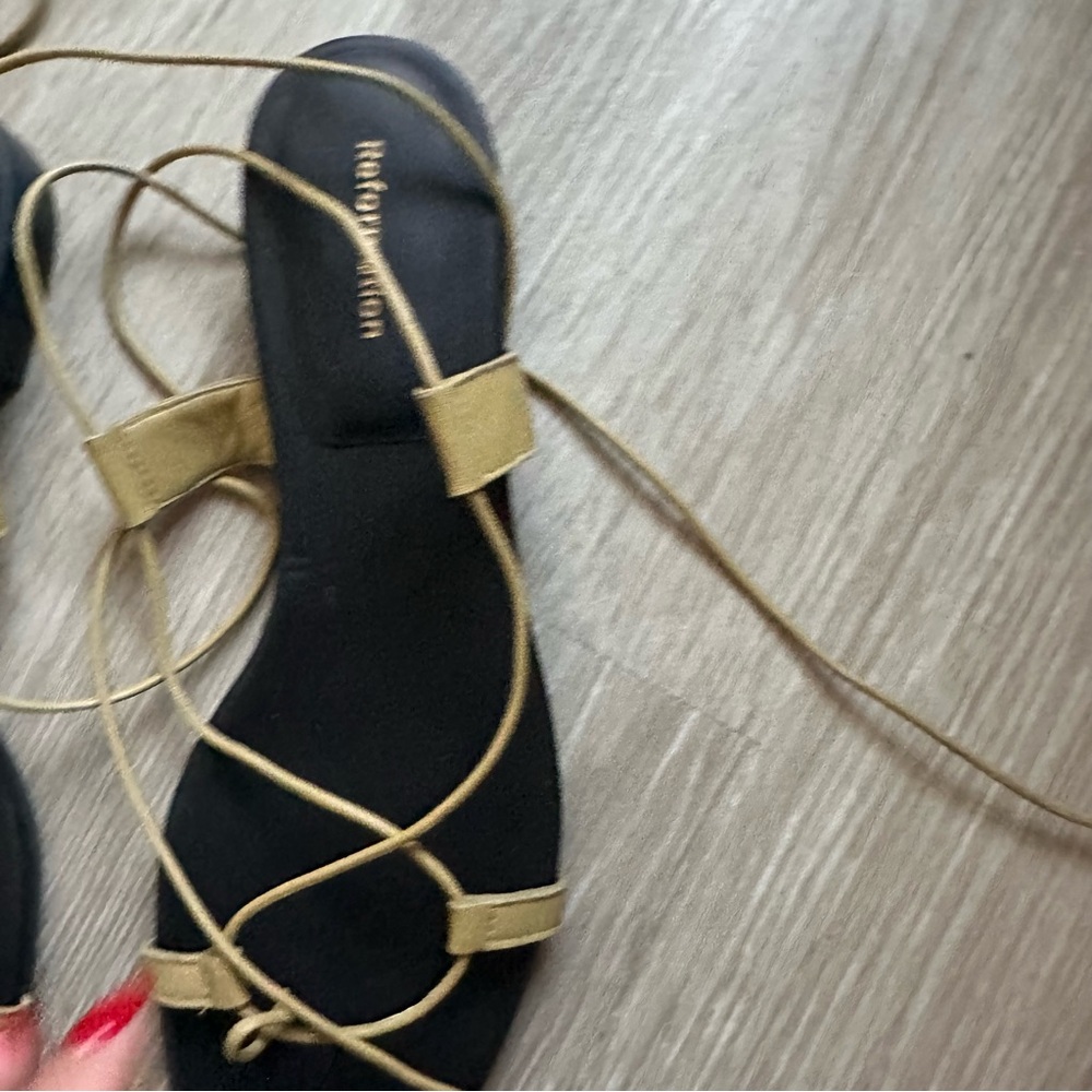 Reformation Black and Tan Strappy Sandals